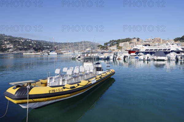Boats in the harbour, Port De Soller, Majorca, Balearic Islands, Spain