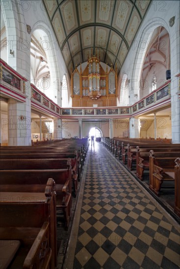 Protestant late Gothic St. Mary's Church, town church, with the organ by Friedrich Ladegast, interior view, market square, Weißenfels, Saxony-Anhalt, Germany