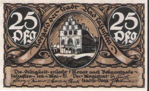Banknote, banknote, emergency money, 25 Pfennig, city of Bad Salzuflen, 1921, Germany, reproduction of a historical banknote