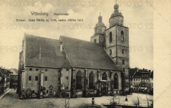 Historical postcard, picture postcard, town church of Wittenberg, Saxony-Anhalt, Germany, digitally enhanced reproduction of an original from around 1900, picture postcard