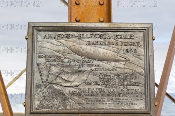 Amundsen-Ellsworth-Nobile, commemorative plaque on the mast for airship, Ny-Alesund, Spitsbergen, Svalbard