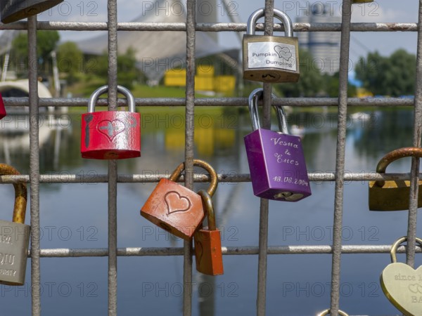 Love locks in the Olympic Park, Munich, Bavaria, Germany