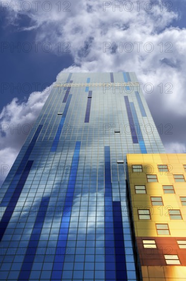 Skyscraper with colourful facade, New York City, USA