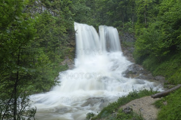 Magical waterfalls in the Weißbachtal valley near Inzell after heavy rain