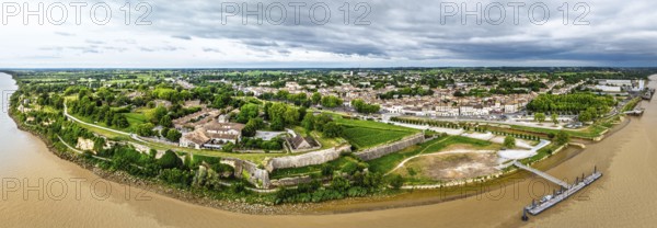 Panorama of Citadel of Blaye from a drone, Blaye, Gironde Estuary, France