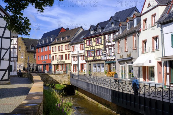 Market with Erft in the old town centre, Bad Münstereifel, Eifel, Euskirchen district, North Rhine-Westphalia, Germany