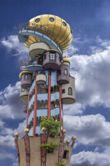 Tower of the Kuchlbauer brewery, designed by the artist Friedensreich Hundertwasser, Römerstr, 5-9, Abensberg, Lower Bavaria, Germany