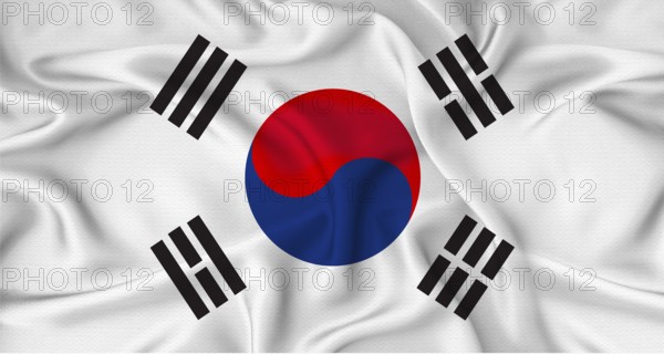 Realistic South Korea flag waving. Close up of flag of South Korea with cloth texture