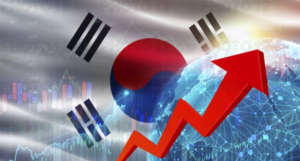 Global financial growth with South Korea flag. Financial growth with South Korea flag on economic background