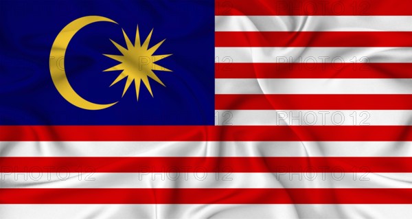 Realistic Malaysia flag waving. Close up of flag of Malaysia with cloth texture