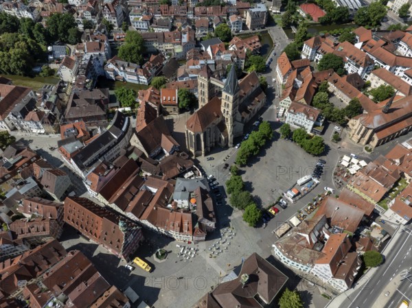 Aerial view of the historic old town of Esslingen am Neckar with the town church of St Dionys, district of Esslingen, Baden-Württemberg, Germany