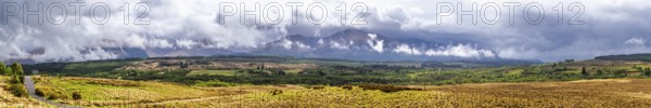 Panorama of Nevis Range Mountains from Commando Memorial, Grampian Mountains, Fort William, Highland, Lochaber, Scotland, UK
