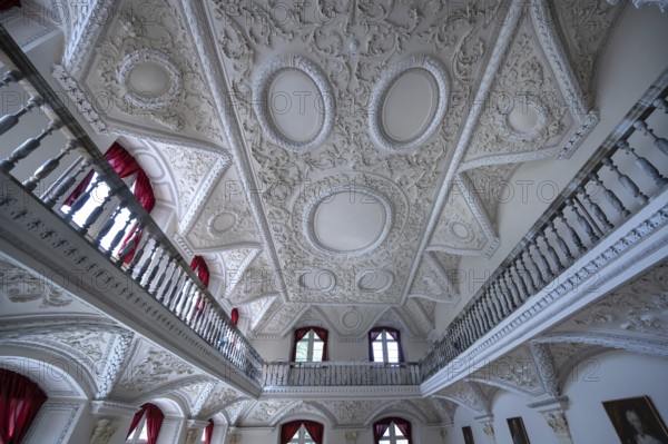 Baroque stucco ceiling in the large banqueting hall 1695 to 1700, Municipal Museum, Überlingen, Baden-Württemberg, Germany