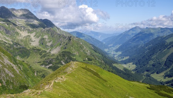 View from the Hornfeldspitz, Schladminger Tauern, Sölktäler nature park Park, St. Nikolei, Styria, Austria