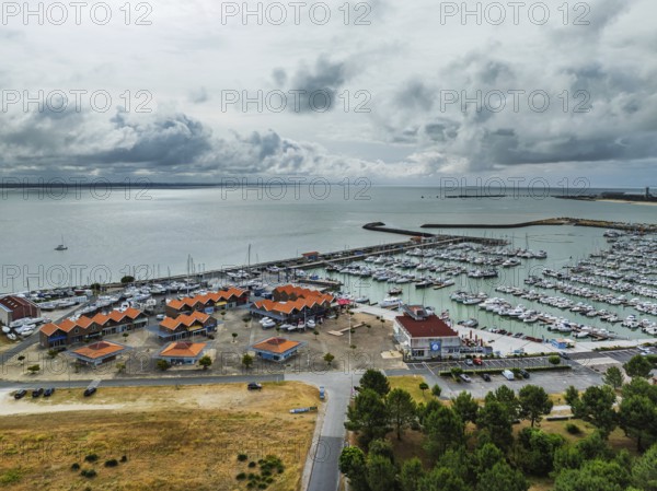 Marina in Le Verdon-sur-Mer from a drone, Nouvelle-Aquitaine, Gironde, France, EuropeLe Verdon-sur-Mer, Nouvelle-Aquitaine, Gironde, France, Europe