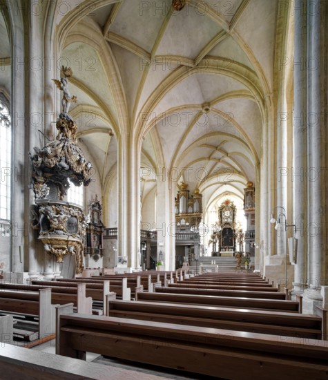 St Peter and Paul Cathedral, interior view with the pulpit, Museum Zeitzer Schloss Moritzburg, early baroque style, Zeitz, Saxony-Anhalt, Germany