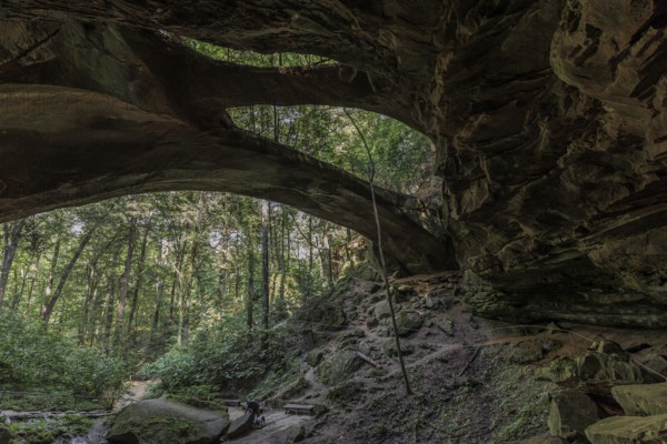 Sandstone and iron ore arch in Natural Bridge Park is the largest natural arch east of the Rocky Mouuntains located near Natural Bridge, Alabama, USA