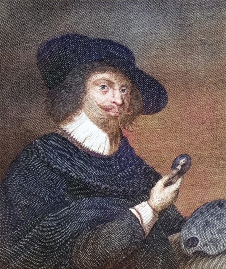 George Jamesone or Jameson, c. 1587 to 1644, Scotland's first important portrait painter. From Iconographia Scotica or Portraits of Famous Personages of Scotland, published in 1797, digitally restored reproduction of a 19th century original (coloured), historical, exact date unknown