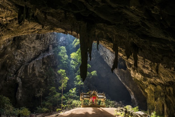 Temple in a stalactite cave, Phraya Nakhon Cave, Khao Sam Roi Yot National Park, Hua Hin, Prachuap Khiri Khan, Thailand
