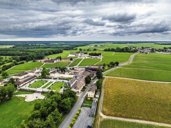 Vineyard of Chateau Beychevelle from a drone, Saint-Julien-Beychevelle, France