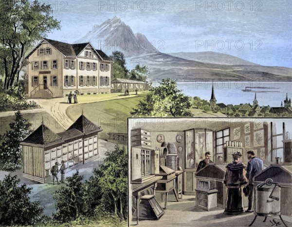 The bee museum in Rosenberg near Zug, Switzerland, original drawing by J. Scotti, illustration, published 1890, reproduction, digitally enhanced, historical