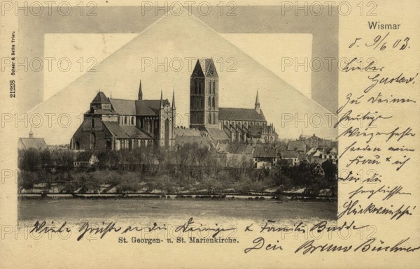 Historical postcard, picture postcard, St Mary's Church in Wismar, Mecklenburg-Western Pomerania, Germany, digitally enhanced reproduction of an original from around 1900, picture postcard
