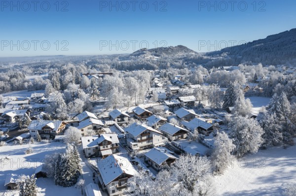 Bad Heilbrunn, winter, aerial view, Upper Bavaria, Bavaria, Germany