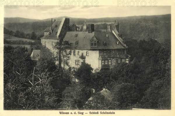 Historical postcard, picture postcard, Schönstein Castle in Wissen a.d. Sieg, Rhineland-Palatinate, Germany, digitally enhanced reproduction of an original from around 1900, picture postcard