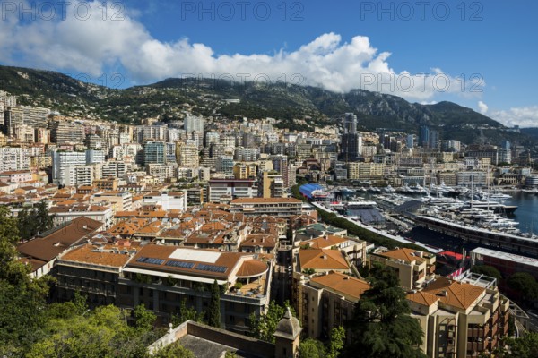 Panorama, Skyline with skyscrapers by the sea, Monte Carlo, Cote d'Azur, Monaco