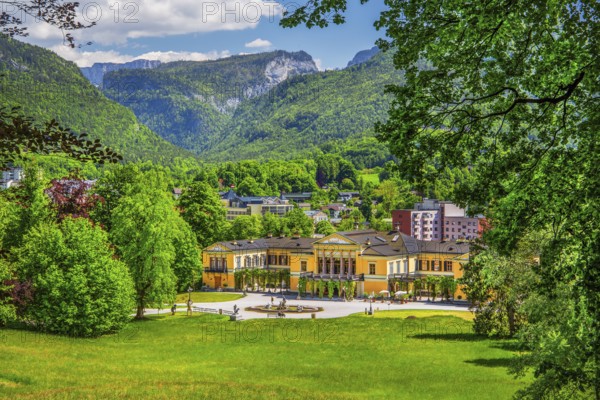 Imperial park with imperial villa in spring, Bad Ischl, Trauntal, Salzkammergut, Upper Austria, Austria