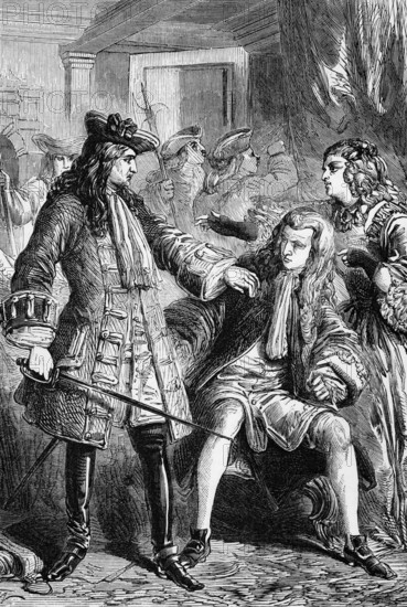 The arrest of the Swedish ambassador Count Carl Gyllenborg in 1715 for his involvement in the conspiracy to restore the House of Stuart in England, England, digital reproduction of a historical original