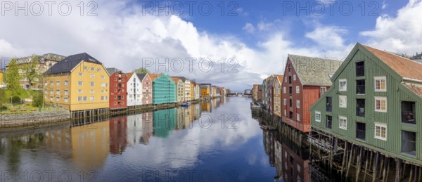 Norway, scenic Trondheim town. Bakklandet, a famous tourist travel destination with colorful houses