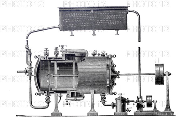 Malt production, pneumatic malting plant with germination drums, Maschinenfabrik Germania, Cheminit, around 1870, Germany, digitally improved reproduction of a 19th century model, historical, exact date unknown