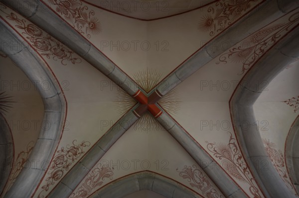 Ceiling vault of the late Romanesque Bruderhalle, built around 1200, painted in 1528, Bebenhausen Monastery, Bebenhausen district of Tübingen, Baden-Württemberg, Germany