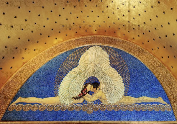 Mosaic entitled The Kiss by Friedrich Wilhelm Kleukens in the Wedding Tower, Mathildenhöhe, Darmstadt, Hesse, Germany