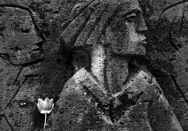 Bittermark memorial, memorial site, detail with tulip for the memorial service on Good Friday, artist Karel Niestrath, Dortmund, Germany