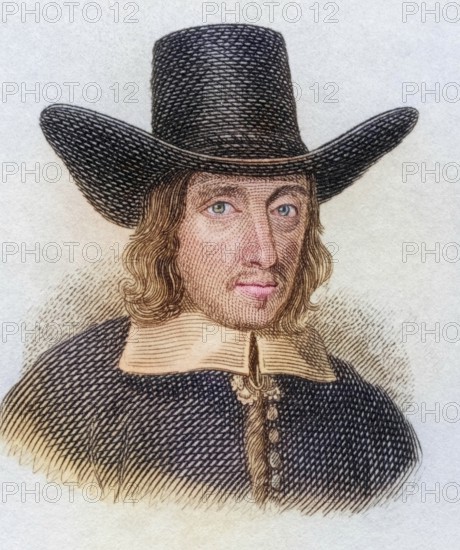 Sir William Dugdale (born 12 September 1605 in Shustoke, died 10 February 1686 in Blyth Hall) was an English antiquarian and herald, from the book Crabbes Historical Dictionary, 1825, Historical, coloured, digitally restored reproduction from a 19th century original, Record date not stated