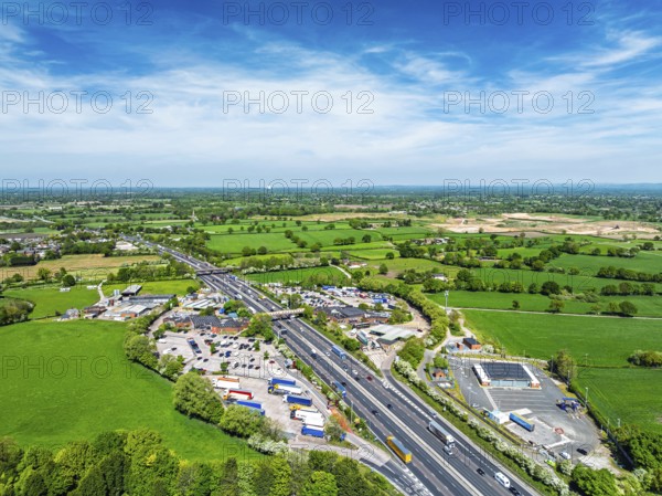 M6 Motorway from a drone, Sandbach, Cheshire, England, United Kingdom