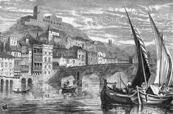 View of Verona, a city in Veneto, Northern Italy, Italy, around 1820, digital reproduction of a historical model