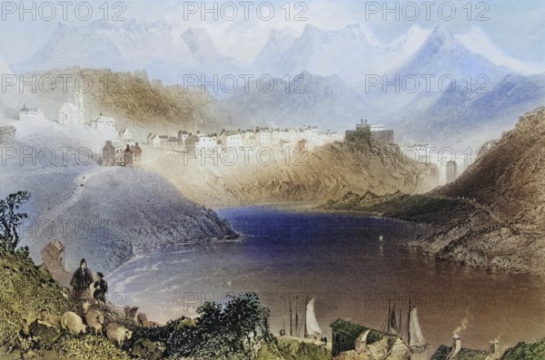 Clifden, Connemara, County Galway, Ireland, from the Landscape and Antiquities of Ireland, 1841, digital reproduction of a historical model