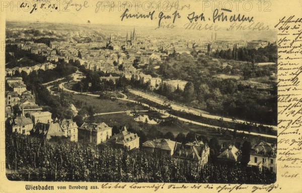 Historical postcard, picture postcard, Wiesbaden, Hesse, Germany, digitally enhanced reproduction of an original from around 1900, picture postcard