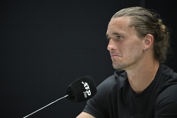 Press conference, PK, portrait, Alexander Zverev GER, sceptical, gesture, gesture, tennis, ATP 250, BOSS Open 2025, Stuttgart, Baden-Württemberg, Germany