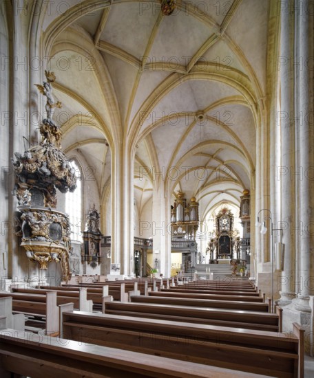 St Peter and Paul Cathedral, interior view with the pulpit, Museum Zeitzer Schloss Moritzburg, early baroque style, Zeitz, Saxony-Anhalt, Germany