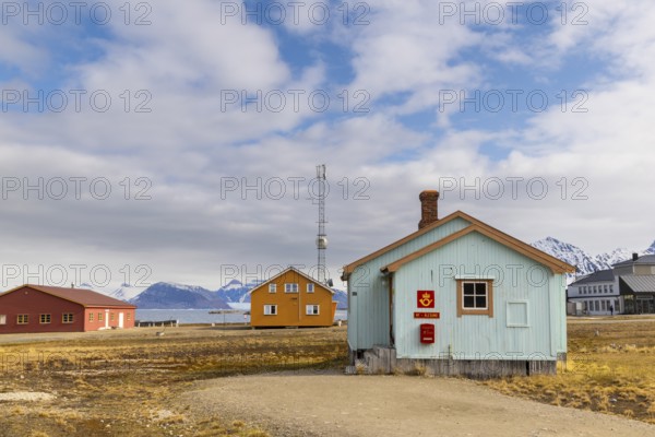 The world's northernmost postal station, wooden house, letterbox, Ny-Alesund, Spitsbergen, Svalbard