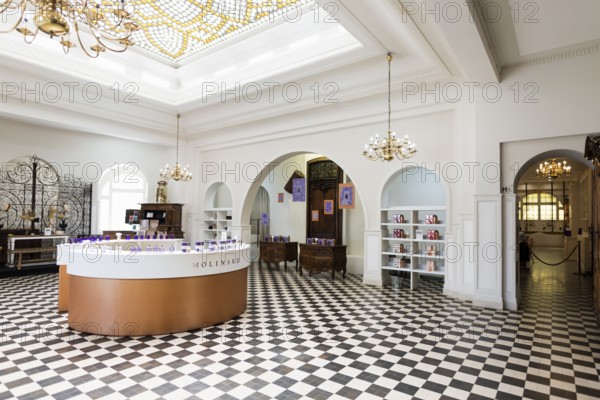 Interior view, salesroom, Perfumery Molinard, perfume manufacturer, Grasse, Alpes Maritimes, Provence Alpes Cote d'Azur, French Riviera, South of France, France