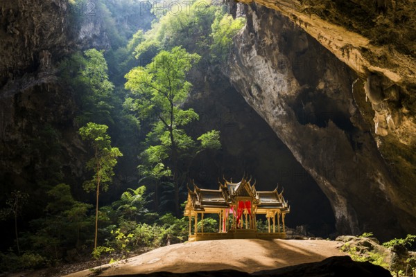 Temple in a stalactite cave, Phraya Nakhon Cave, Khao Sam Roi Yot National Park, Hua Hin, Prachuap Khiri Khan, Thailand