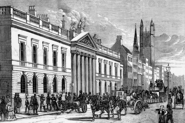 View of East India House in Leadenhall Street in the City of London, England, was the headquarters of the British East India Company, digital reproduction of a historical model