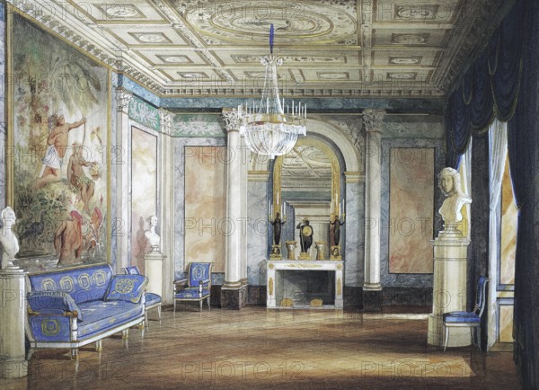 Reception room in Ehrenburg Castle, 1845, Coburg, Upper Franconia, Bavaria, Germany, Historic, digitally restored reproduction from a 19th century original, Record date not stated