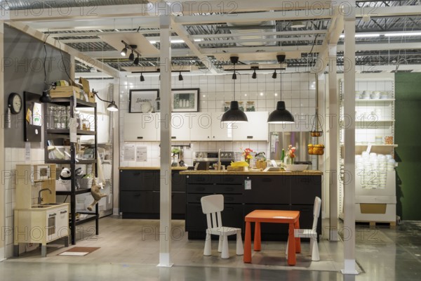Full kitchen display in the showroom section of IKEA home store