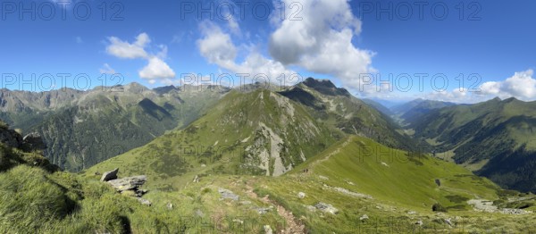 View from the Hornfeldspitz, Schladminger Tauern, Sölktäler nature park Park, St. Nikolei, Styria, Austria